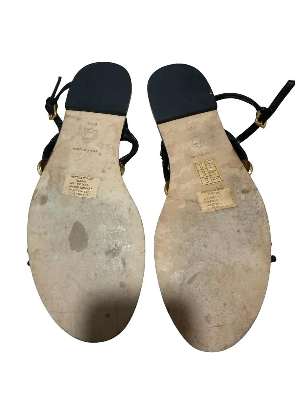 Tory Burch Capri Multi-Strap Sandals in Black and Gold Size 8.5